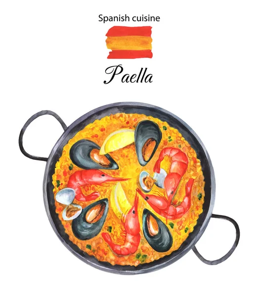 Marisco Paella Aquarela Ilustração Bom Para Menu Restaurante Cozinha Mediterrânica — Fotografia de Stock