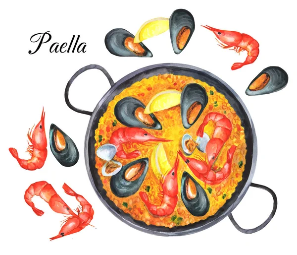 Иллюстрация Паэльи Морепродуктами Хорошо Подходит Ресторанного Меню Средиземноморская Кухня — стоковое фото