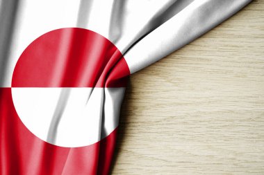 Grönland bayrağı. Grönland 'ın kumaş desenli bayrağı. 3 boyutlu illüstrasyon. metin için arka boşluk ile. Yakın çekim görünümü.