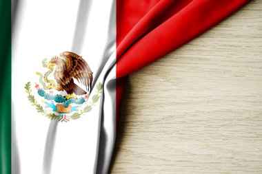 Meksika bayrağı. Meksika 'nın kumaş desenli bayrağı. 3 boyutlu illüstrasyon. metin için arka boşluk ile. Yakın çekim görünümü.