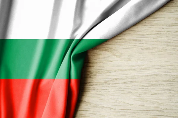 Bulgaria flag. Fabric pattern flag of Bulgaria. 3d illustration. with back space for text. Close-up view.