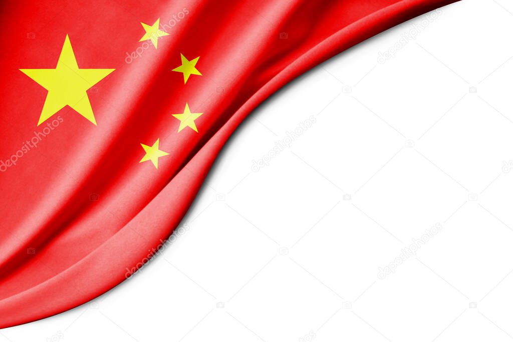 China flag. 3d illustration. with white background space for text. Close-up view.