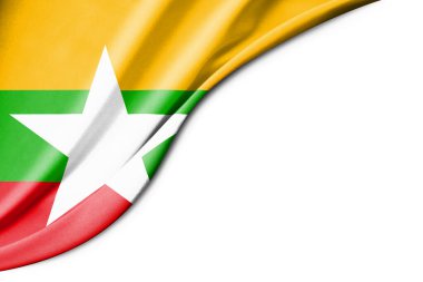 Myanmar bayrağı. 3 boyutlu illüstrasyon. metin için beyaz arkaplan boşluğu ile. Yakın çekim görünümü.