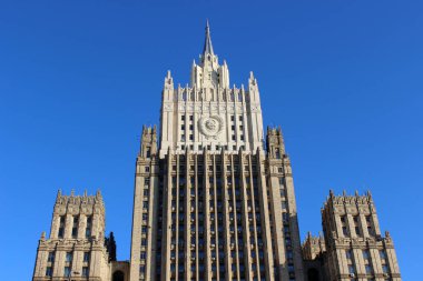 Rusya Federasyonu Dışişleri Bakanlığı 'ndan. Ana tarihi bina. Adres: Smolenskaya-Sennaya Meydanı, 32-34, Moskova, Rusya