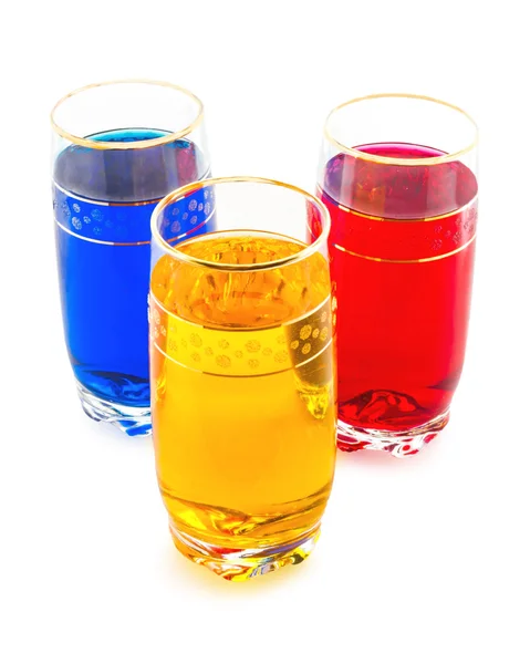 Boire trois couleurs, la triade de rouge, jaune et bleu — Photo
