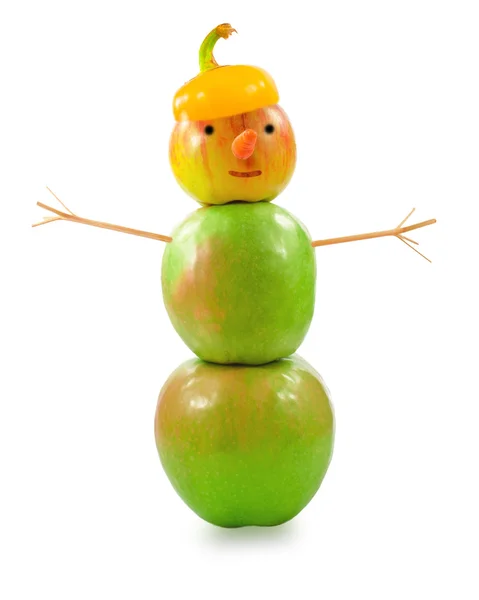 Snowman with apples, carrots and bell peppers — Stock Photo, Image