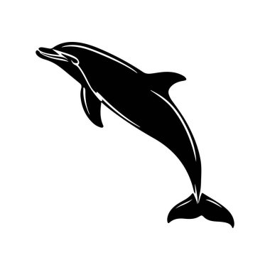 Black and White Silhouette of a Dolphin Leaping Above Ocean Waves in a Minimalist Style for Marine Life Illustrations