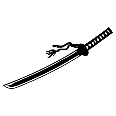 Elegant silhouette of a traditional Japanese katana sword with intricate handle design, perfect for martial arts and cultural themes