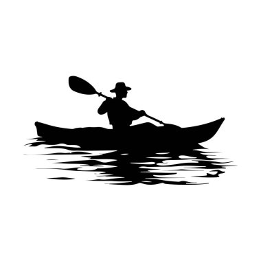 Silhouette of a Kayaker Paddling on Calm Water at Sunset, Outdoor Adventure with Reflections in the Water, Serene Nature Scene