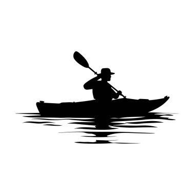 Silhouette of a Kayaker Paddling Through Calm Waters at Sunset for Outdoor and Adventure Themes