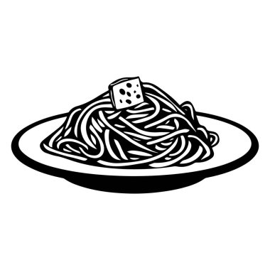 Artistic interpretation of a plate of spaghetti with a unique cube of cheese, ideal for food, cooking, or Italian cuisine themes
