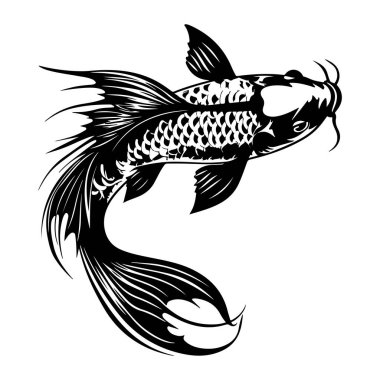 Elegant Black and White Koi Fish with Intricate Patterns Swimming Gracefully in a Pond