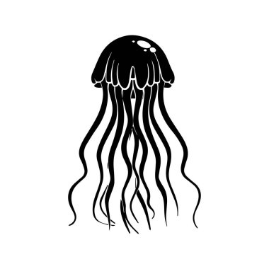 Black Silhouette of a Jellyfish with Flowing Tentacles in Minimalist Style for Creative Projects and Designs