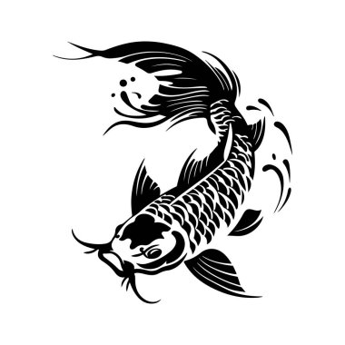 Elegant Black and White Koi Fish Design with Flowing Fins and Dynamic Movement in Artistic Style