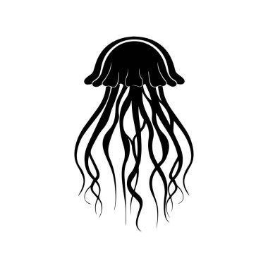 Elegant Black Jellyfish Silhouette with Flowing Tentacles Perfect for Underwater Themes and Marine Life Illustrations