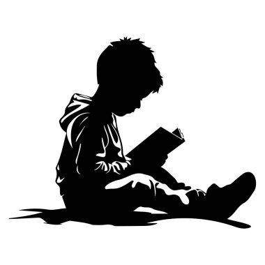 Silhouette of a Child Sitting and Reading a Book Indoors with Soft Light in a Calm and Tranquil Environment with Natural Curved Lines