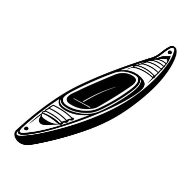 Black and White Illustration of a Kayak Design for Water Sports and Outdoor Adventure Activities