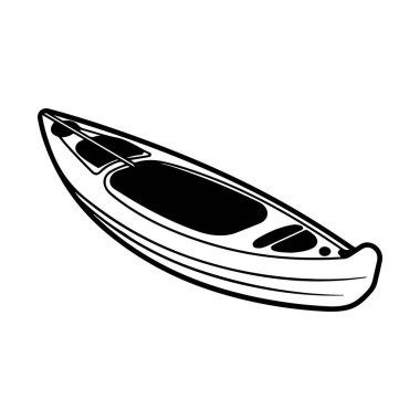 Hand-drawn illustration of a sleek kayak on white background showcasing design and simplicity for outdoor and water activity themes