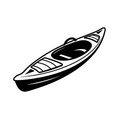 Simple Black and White Illustration of a Single Kayak on a White Background for Outdoor Recreation and Water Sports Themes