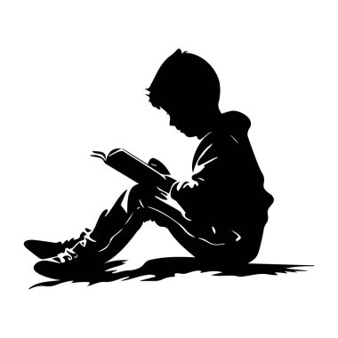 Silhouette of a Young Boy Sitting on the Ground and Reading a Book in a Peaceful Environment