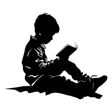 Silhouette of a Young Boy Sitting on the Ground Reading a Book in a Calm and Serene Environment for Stock Photography Use