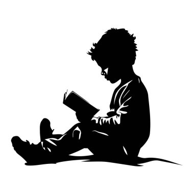 Silhouette of a Young Child Reading a Book in a Calm and Thoughtful Pose