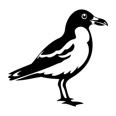 Minimalist black and white silhouette of a bird showcasing detailed features in a clean design for artistic and decorative purposes
