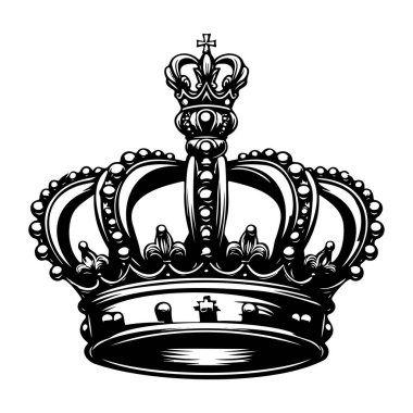 Royal Crown Illustration with Intricate Detailing in Monochrome Style for Design and Branding Purposes