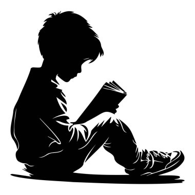 Silhouette of a Young Boy Reading a Book on the Floor in a Calm and Quiet Environment