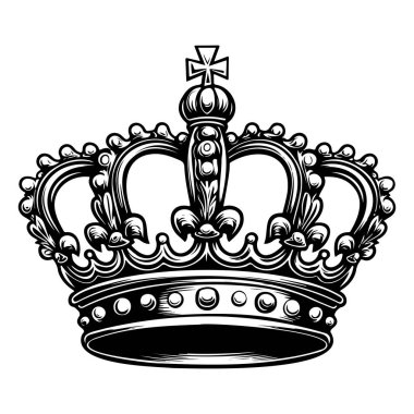 Elegant Vintage Crown Design with Intricate Details and Decorative Elements in Black and White for Royalty Themed Artwork or Graphics