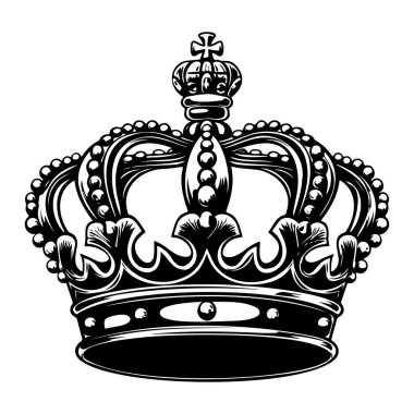 Ornate Black and White Crown Design Ideal for Royal Themes, Celebrations, and Elegant Events in Graphic Design Projects