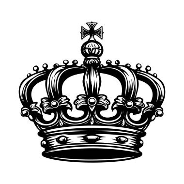 Intricate Black and White Crown Design with Detailed Elements for Royalty and Nobility Themes