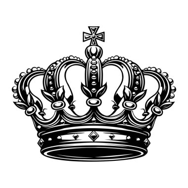 Ornate Crown Design with Decorative Elements Celebrating Royalty and Elegance in a Black and White Vector Illustration for Various Creative Projects