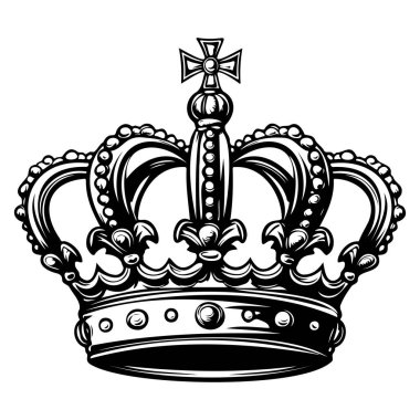 Intricate Crown Design in Black and White Style for Royalty and Elegance Representation in Art and Literature