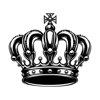Detailed Vintage Crown Illustration in Black and White for Royalty, Nobility, and Elegant Design Projects