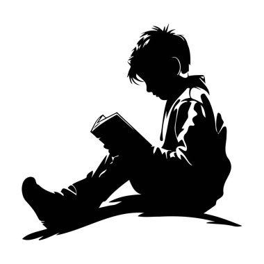 Young Boy Reading a Book in Silhouette, Contemplative Child Engaged in Literature, Peaceful and Serene Mood, Ideal for Educational Themes