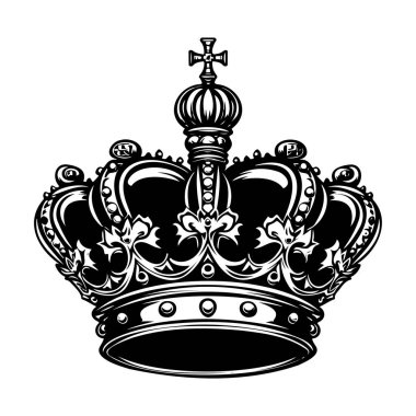 Elegant Royal Crown Design Featuring Intricate Patterns and Decorative Elements in Black and White for Illustrative and Graphic Use