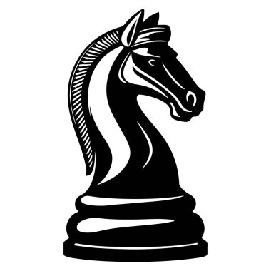 Black Chess Knight Icon on White Background for Strategy and Game Design