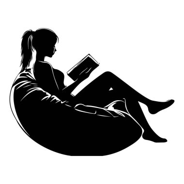 Relaxed Silhouette of Woman Reading Book While Seated on Comfortable Bean Bag Chair in Cozy Environment