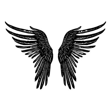 Artistic depiction of symmetrical angel wings with intricate feather details and elegant design suitable for various artistic projects and media use