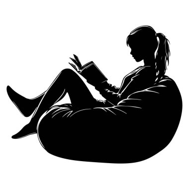 Cozy Indoor Reading Scene with Silhouette of a Person Relaxing on Soft Bean Bag Chair While Enjoying a Book in a Tranquil Environment