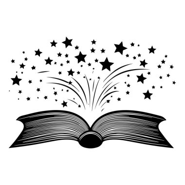 Open Book with Stars and Magic Sparks Illustrating the Power of Imagination and Knowledge Transfer in Educational and Literary Contexts