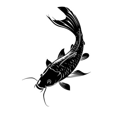 Elegant Koi Fish Illustration in Black and White for Tranquil Aquatic Themes and Artistic Designs