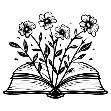 Open Book with Flowers Growing from Pages Symbolizing Knowledge, Growth, and Nature's Influence on Learning and Imagination