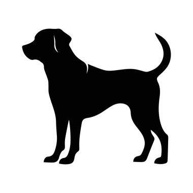 Silhouette of a Loyal Dog Standing Alertly with Distinct Features and Curved Tail on a Plain Background