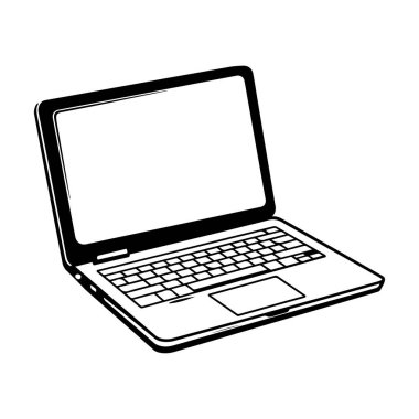Minimalistic Outline of a Laptop Computer with Open Screen and Keyboard for Creative Digital Design Projects