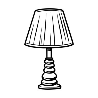 Elegant Table Lamp with Pleated Shade and Curved Base for Stylish Home Decor, Illustration in Black and White