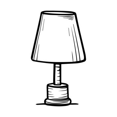 Hand-drawn illustration of a classic table lamp with a cylindrical base and a conical shade, perfect for home decor or design projects.