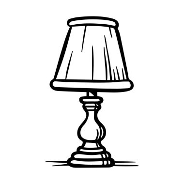 Vintage Table Lamp with Shade, Classic Design, Hand-Drawn Illustration in Black and White for Home Decor and Interior Design Projects