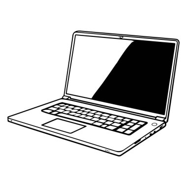 Hand-drawn illustration of a laptop computer with a blank screen and keyboard, perfect for design projects and digital content creation